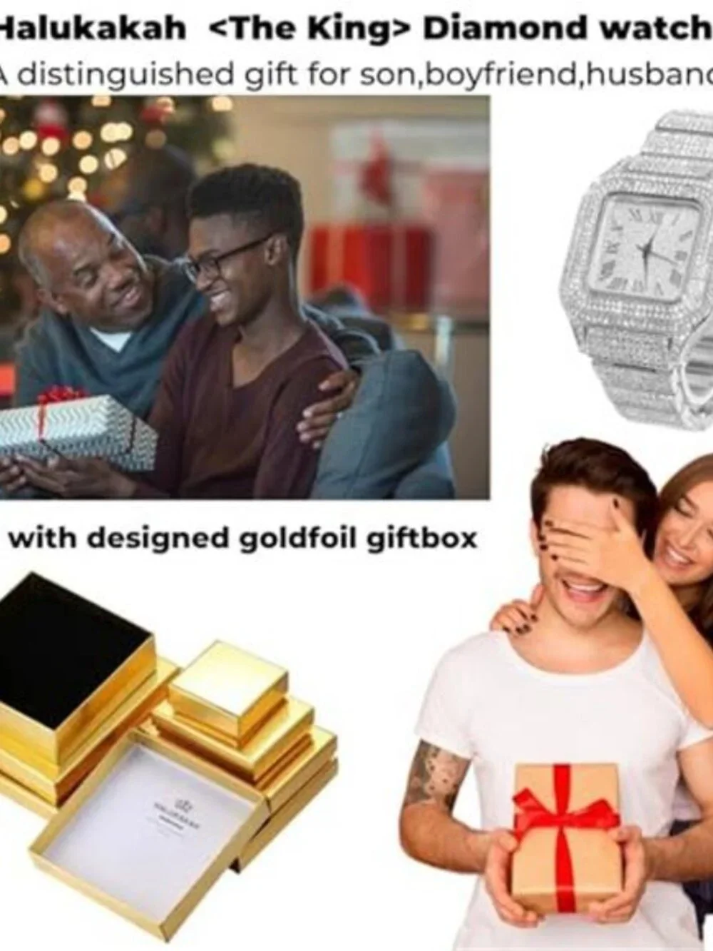 Cool Men's Watch The King 18K Gold/Platinum Plated, 40MM Square Dial Men Gift